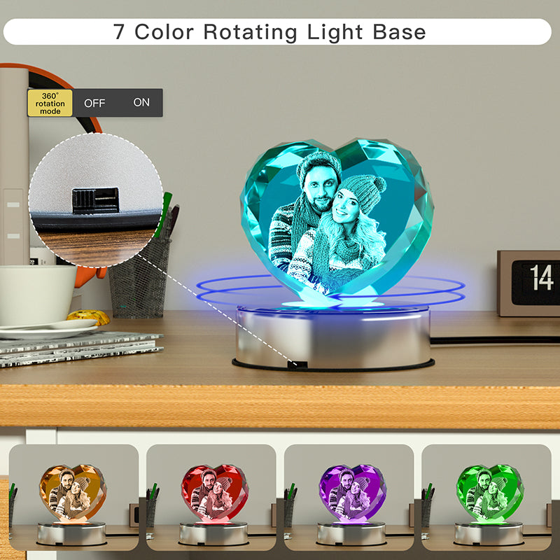 LED Light Base for 3D Crystal Displays - Wooden, Rotating & Color Options