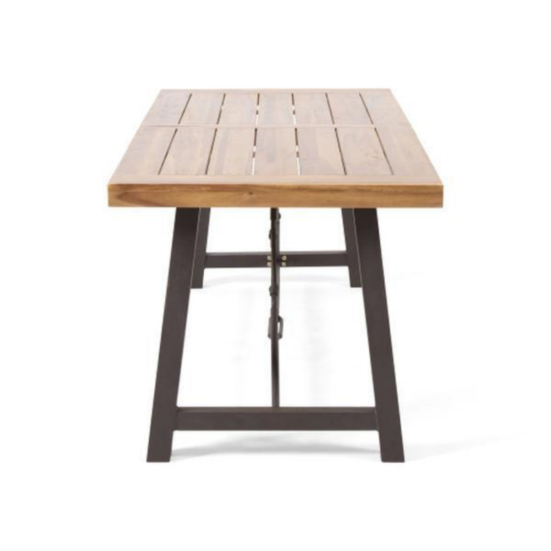 Outdoor Dining Table with Acacia Wood Top and Metal Base
