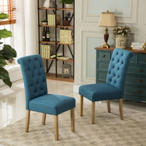 Tufted Solid Wood Dining Chair Set of 2 - Blue