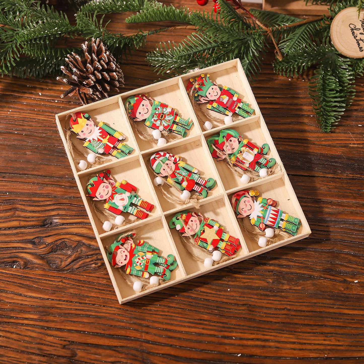 Christmas Wooden Pendant Doll Decorations Set - 18PCS Holiday Decor
