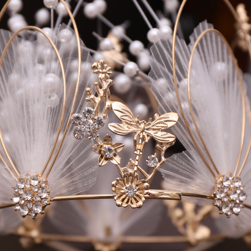 Pearl Bridal Crown Tiara with Earrings - Gold