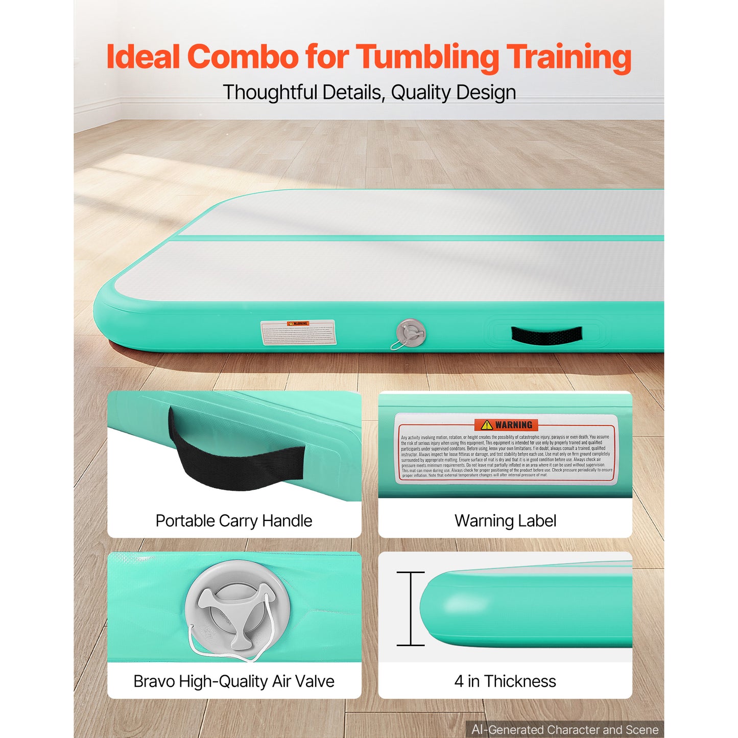 Inflatable Gymnastics Air Mat - 10 Ft Tumble Track with Electric Pump, 4 Inch Thick, Suitable for Home, Gym, Outdoor & Water Activities