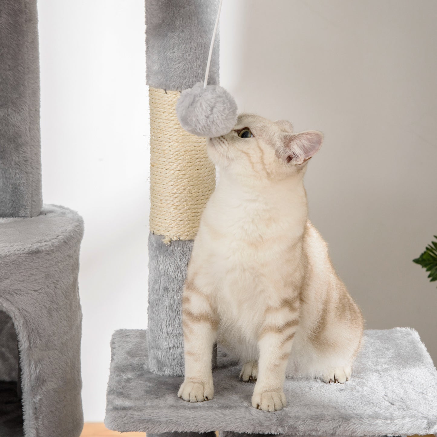 Adjustable Floor-to-Ceiling Cat Tree Tower with Scratching Posts, Condos, Hammocks - Light Gray