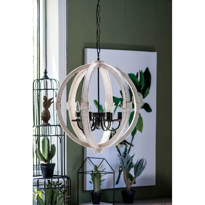 White Wooden Chandelier with Adjustable Chain for Kitchen Dining Room