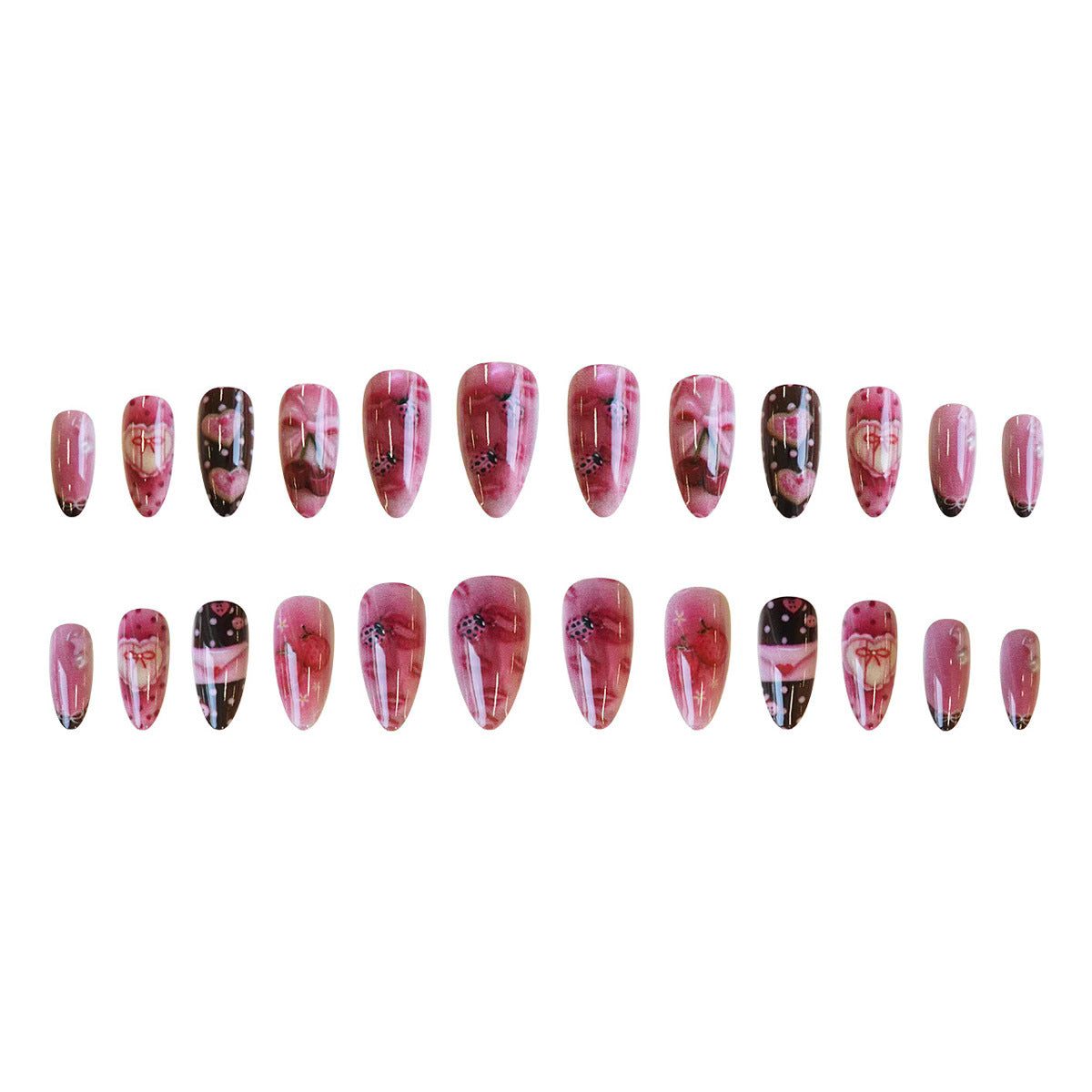 Heart-Shaped Strawberry Polka Dot Nail Tips - Wearable Nail Art Accessories