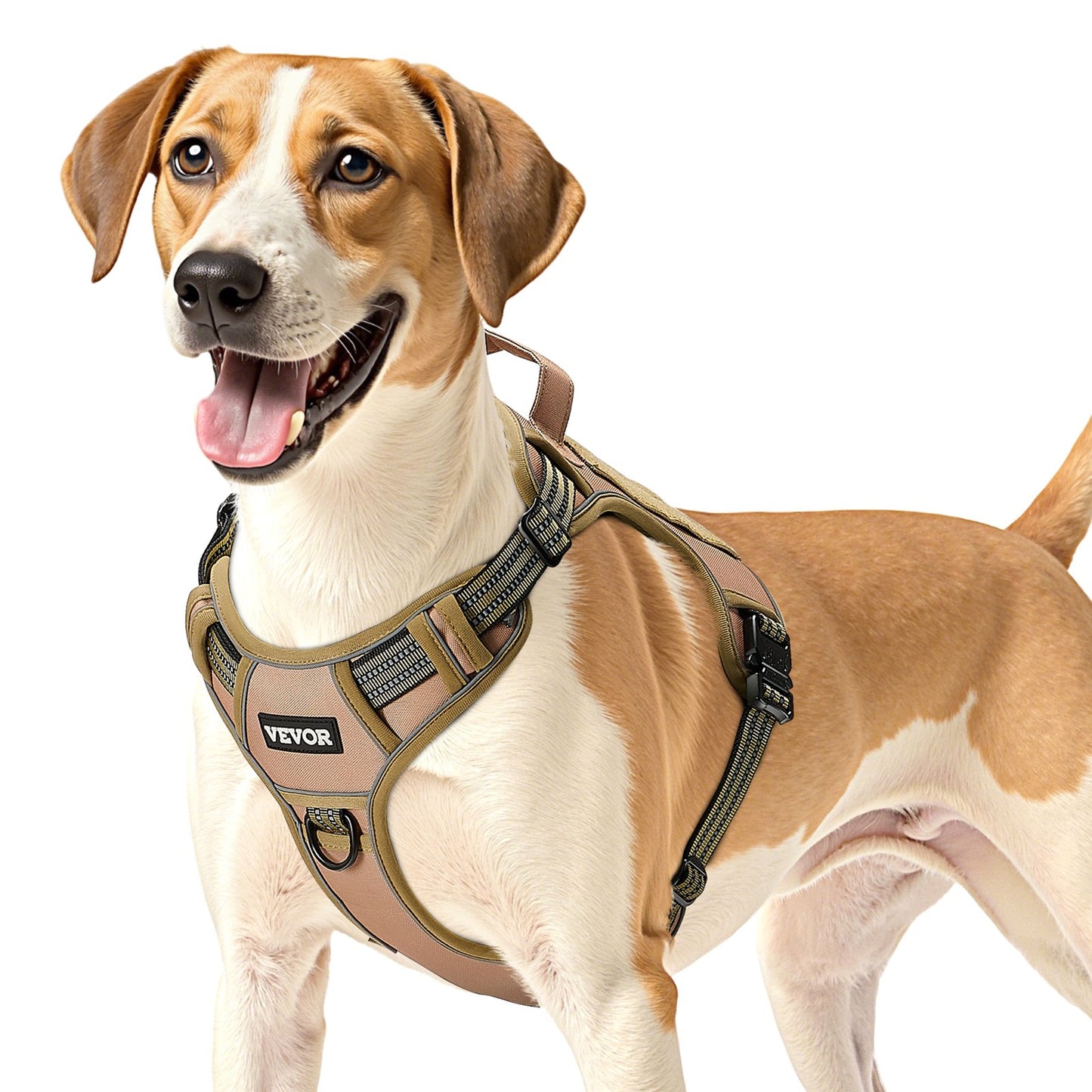 No Pull Tactical Dog Harness for Large Dogs - Adjustable Khaki Vest