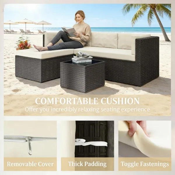 Three-Piece Wicker Patio Furniture Set - Chaise Lounge & Sofa