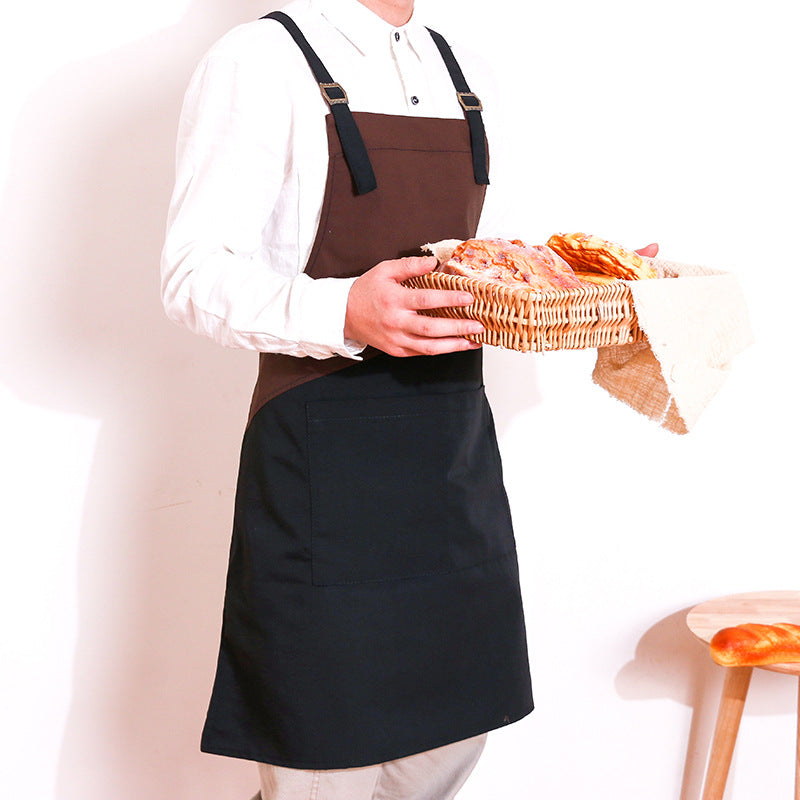 Denim Kitchen Apron with Multiple Color Options - Hanging Neck & Cross Styles