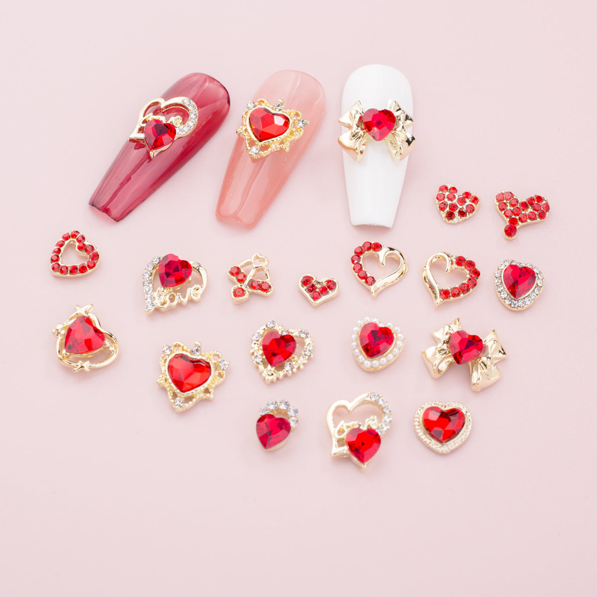 Glass Nail Decorations with Red Bow Design - Assorted Series