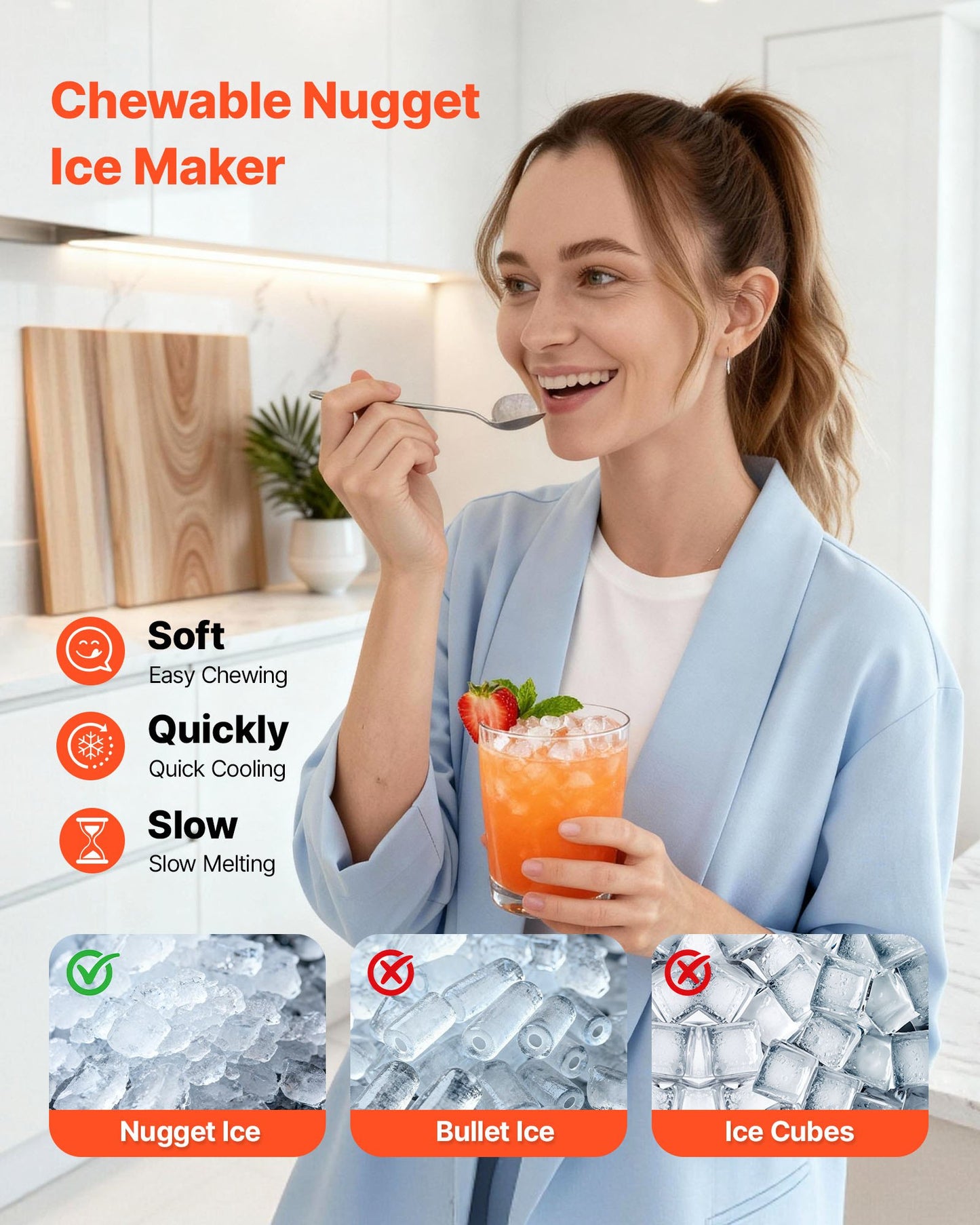 Portable Countertop Ice Maker with Nugget Ice, Self-Cleaning, 44 Lbs/Day, Drawer Access - Home & Kitchen