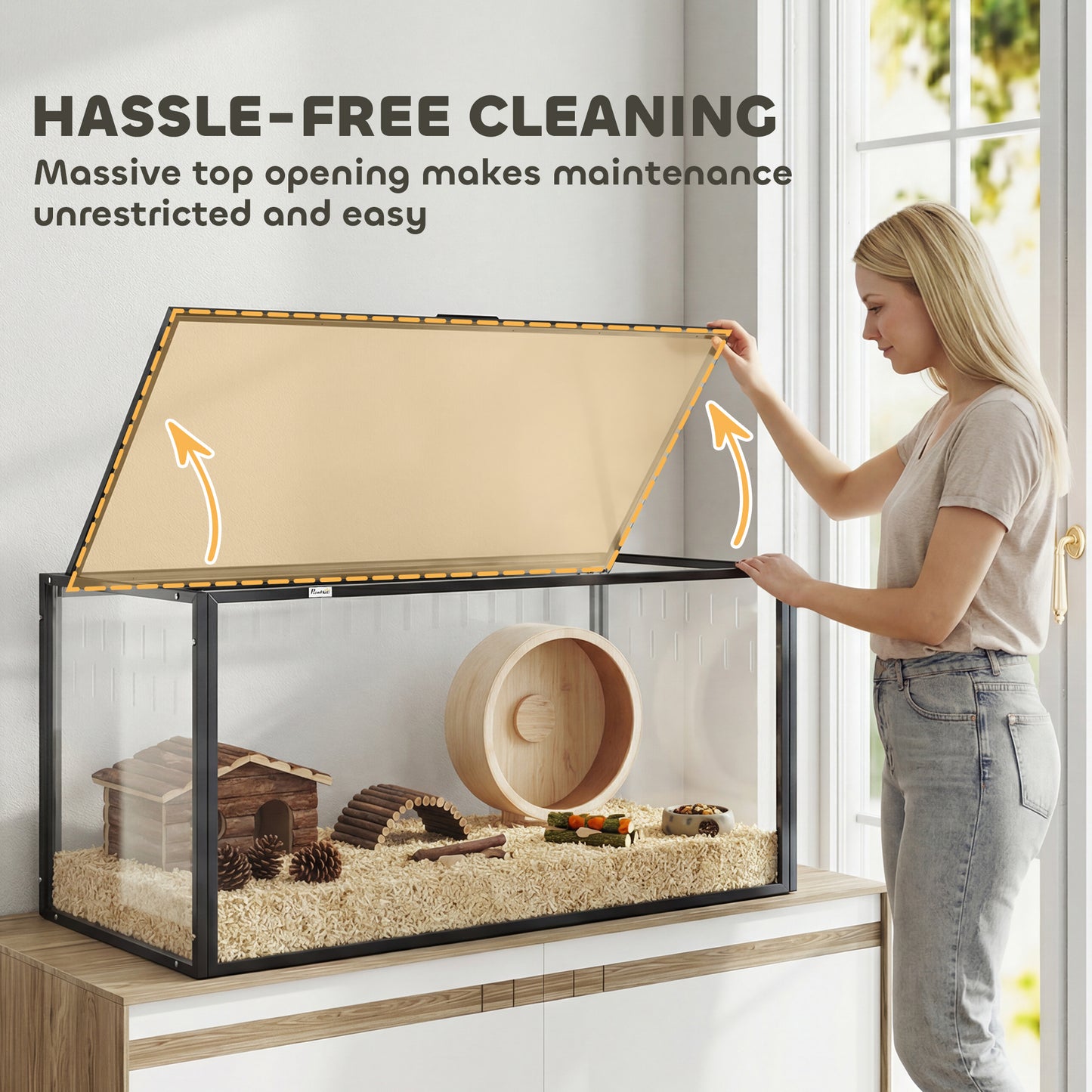 Large Acrylic Hamster Cage with Openable Top for Small Pets, Chewproof Guinea Pig & Hedgehog Habitat