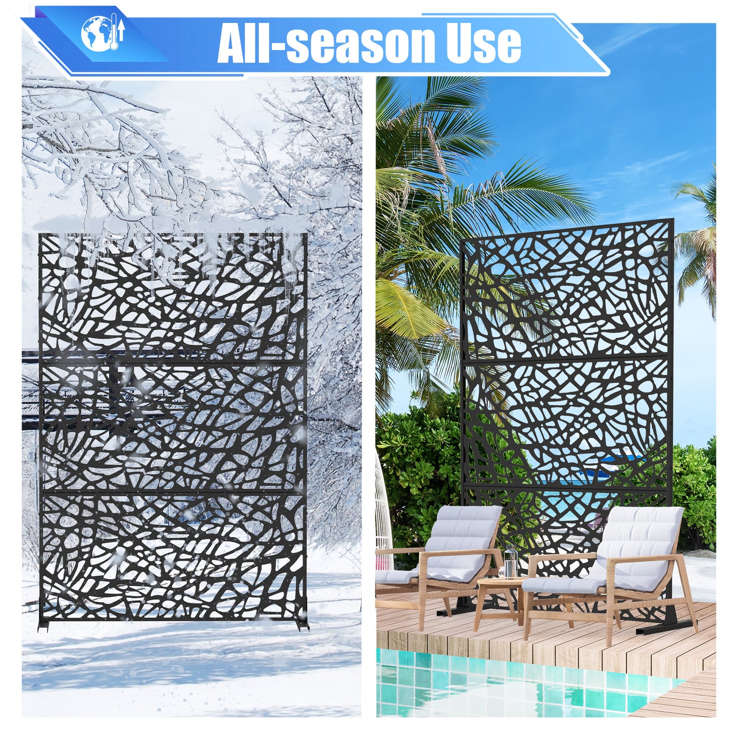 Freestanding Metal Privacy Screen - Black Room Divider for Indoor & Outdoor