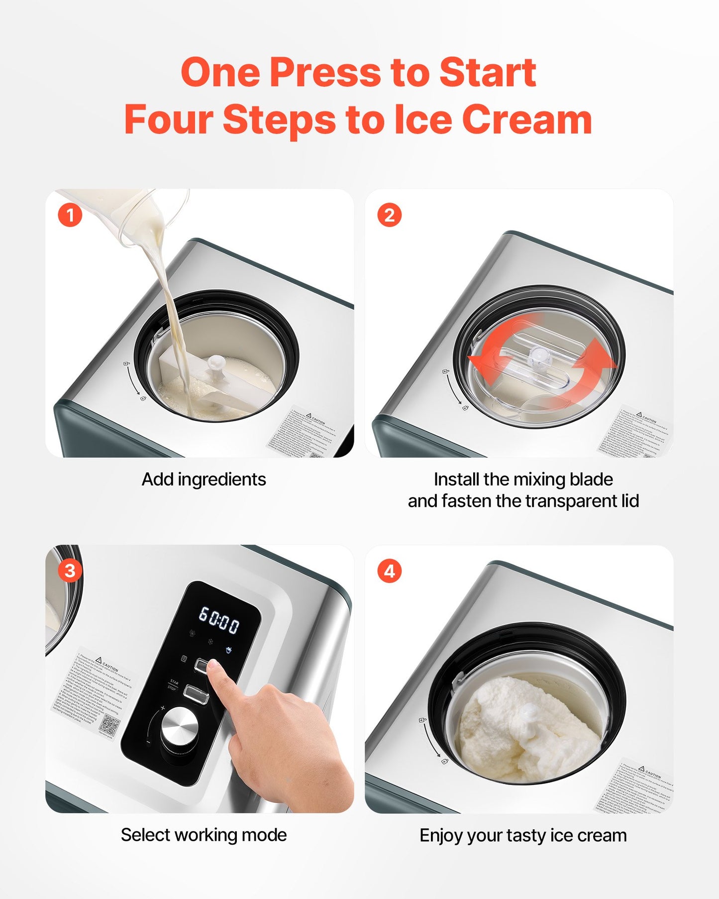 Black 1.5 QT Automatic Ice Cream Maker with Built-in Compressor, No Pre-Freezing
