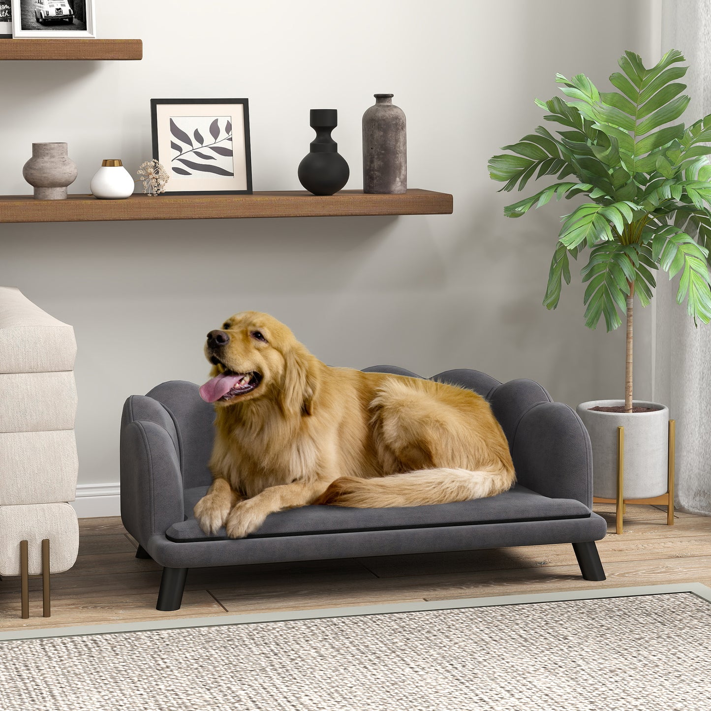 Pet Sofa Bed with Cushion & Wooden Legs - Medium & Large Dogs Charcoal Gray