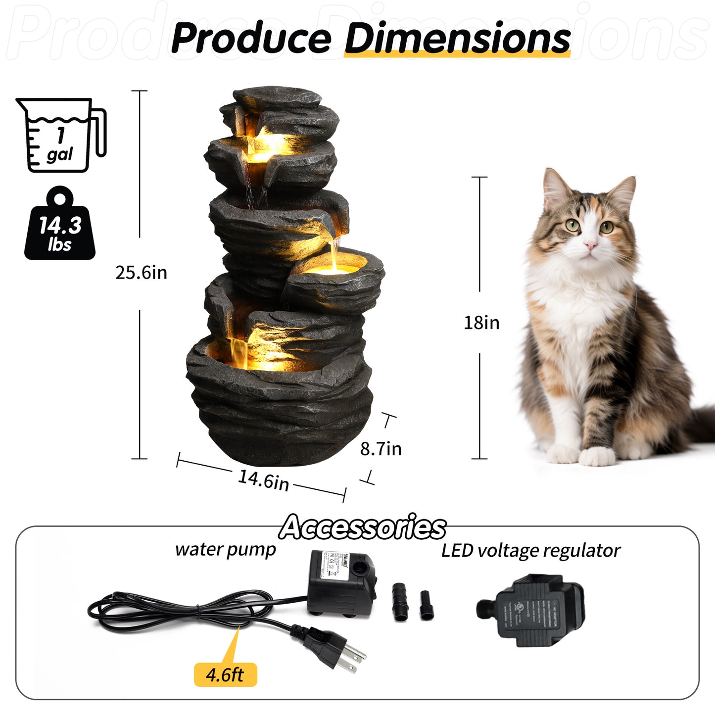 Outdoor Waterfall Fountain with Lights - Cascading Rock Design for Garden Patio Yard
