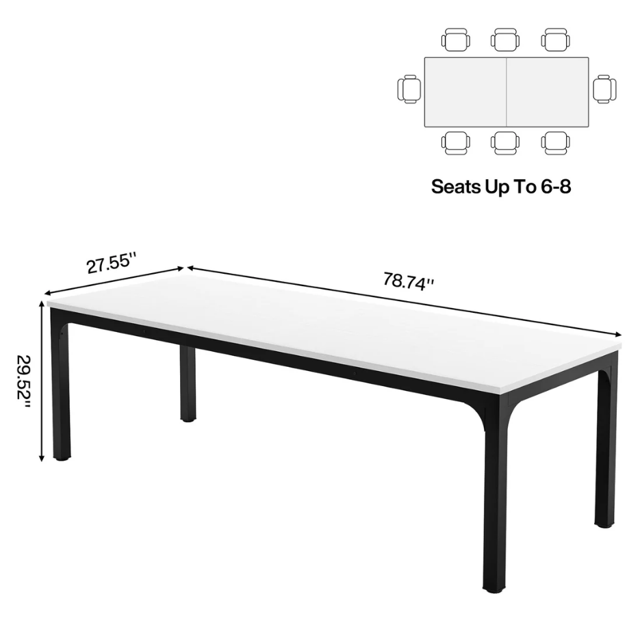 Modern Rectangle Computer Desk - Dual Workspace, Black & White