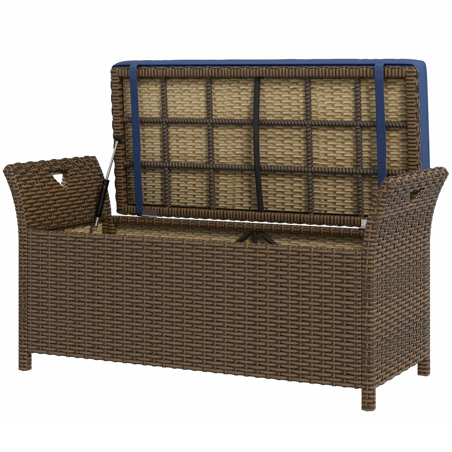 Outdoor Patio Wicker Storage Bench with Cushion - Dark Blue