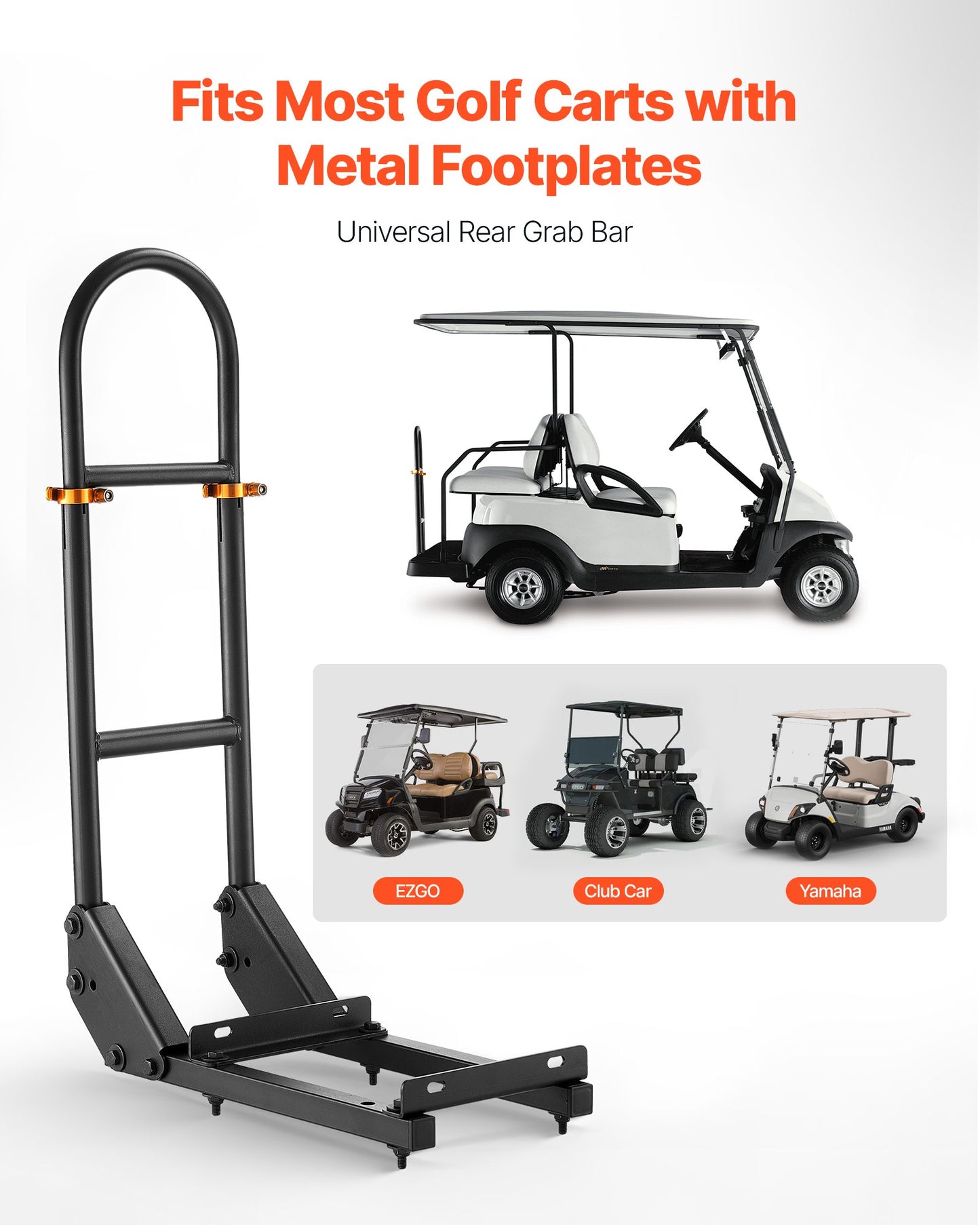 Golf Cart Rear Seat Grab Bar - Adjustable Carbon Steel Support Bar for Most Golf Carts