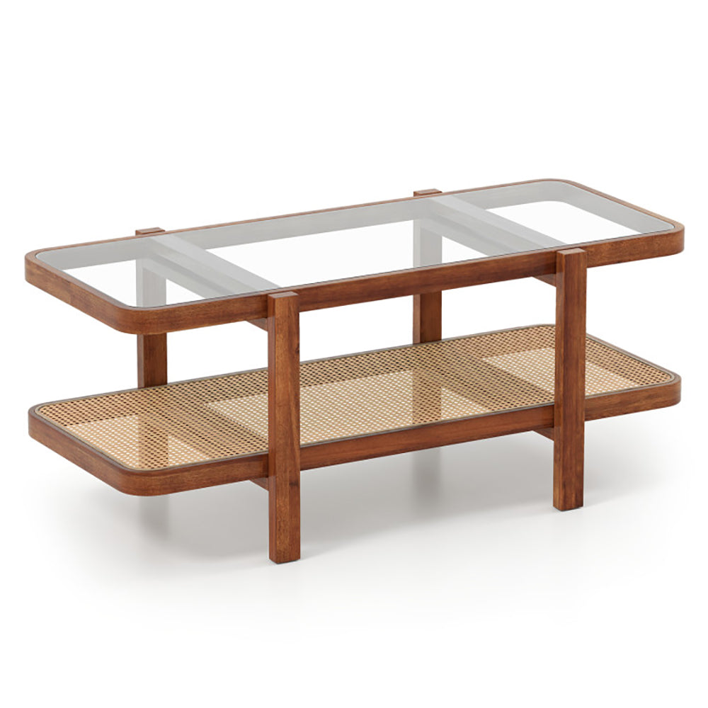 2-Tier Coffee Table With Storage And Tempered Glass Tabletop PE