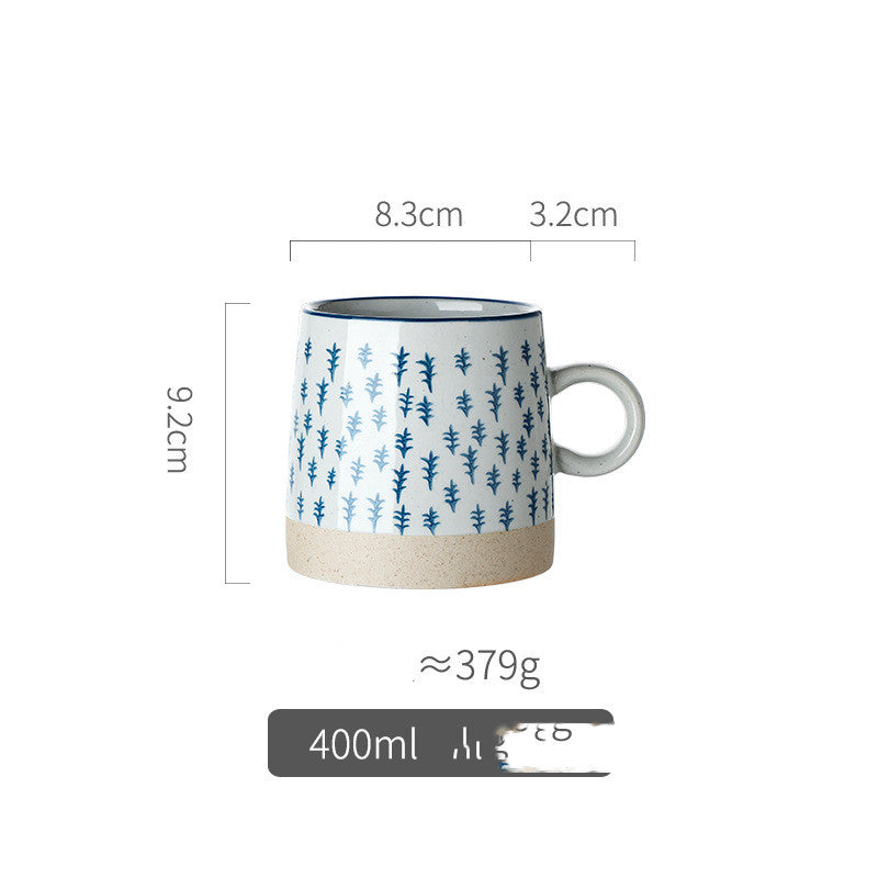 Retro Pastoral Water Mug Embossed Ceramic Drinkware with Handle