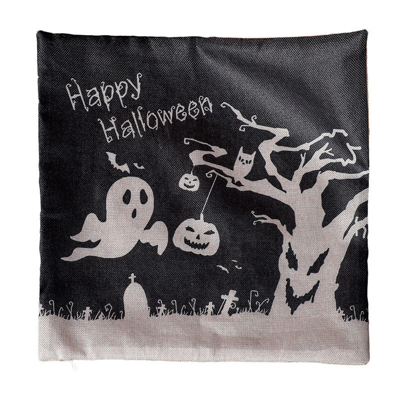 Halloween Themed Linen Plush Square Pillowcase - 43x43cm Decorative Throw Pillow Cover