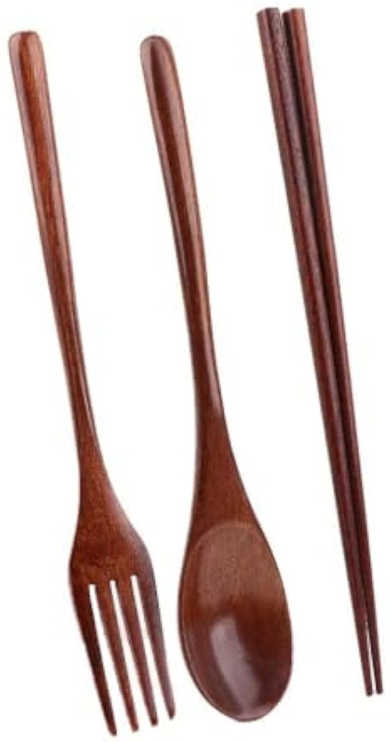 Wooden Dinnerware Set 3PCS Fork Chopsticks Spoon Portable Tableware