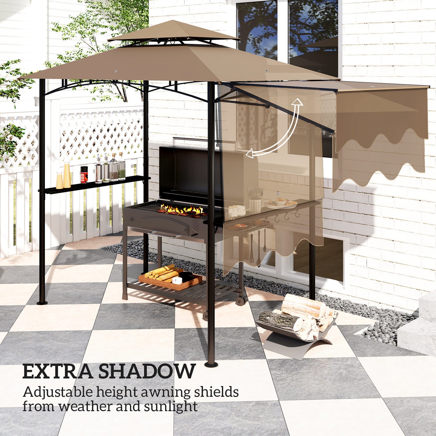 Outdoor Grill Gazebo with Side Shelves & Hooks - Brown