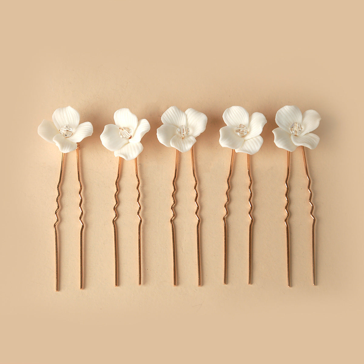 Ceramic Flower Hair Pins - Handmade Wedding Accessory Set, 5 Pack