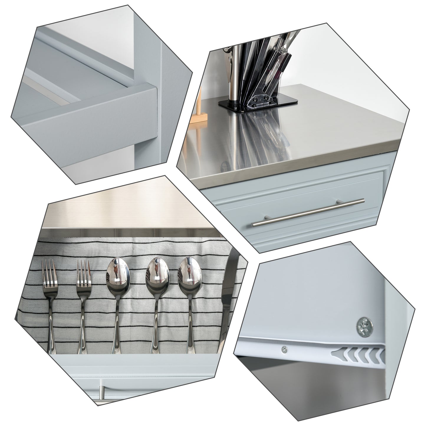 Kitchen Island Cart with Stainless Steel Top & Storage - Light Gray