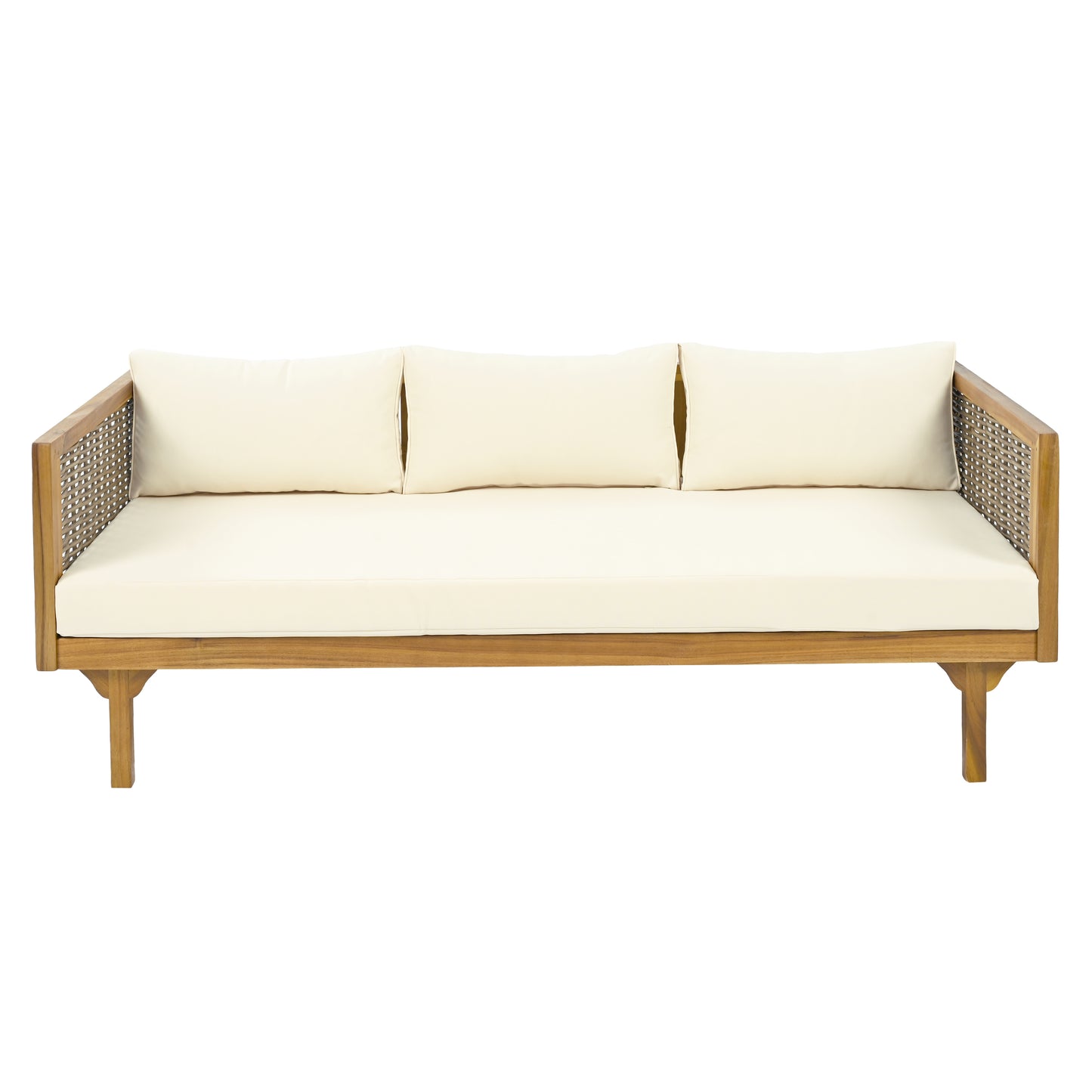CLAREMONT 3 SEATER DAYBED WITH RATTAN ARMS BEIGE CUSHION