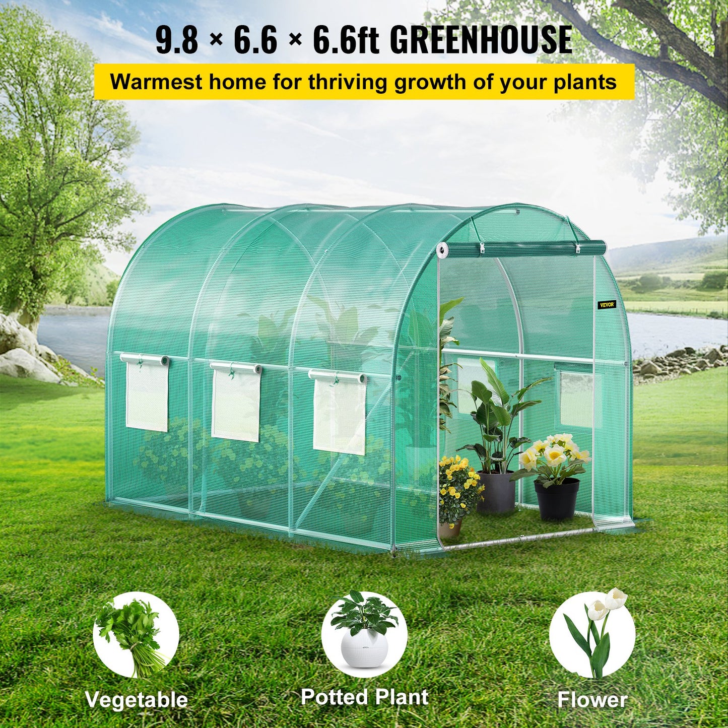 Walk-In Tunnel Greenhouse 9.8x6.6ft Portable Plant Hot House with Galvanized Steel Frame