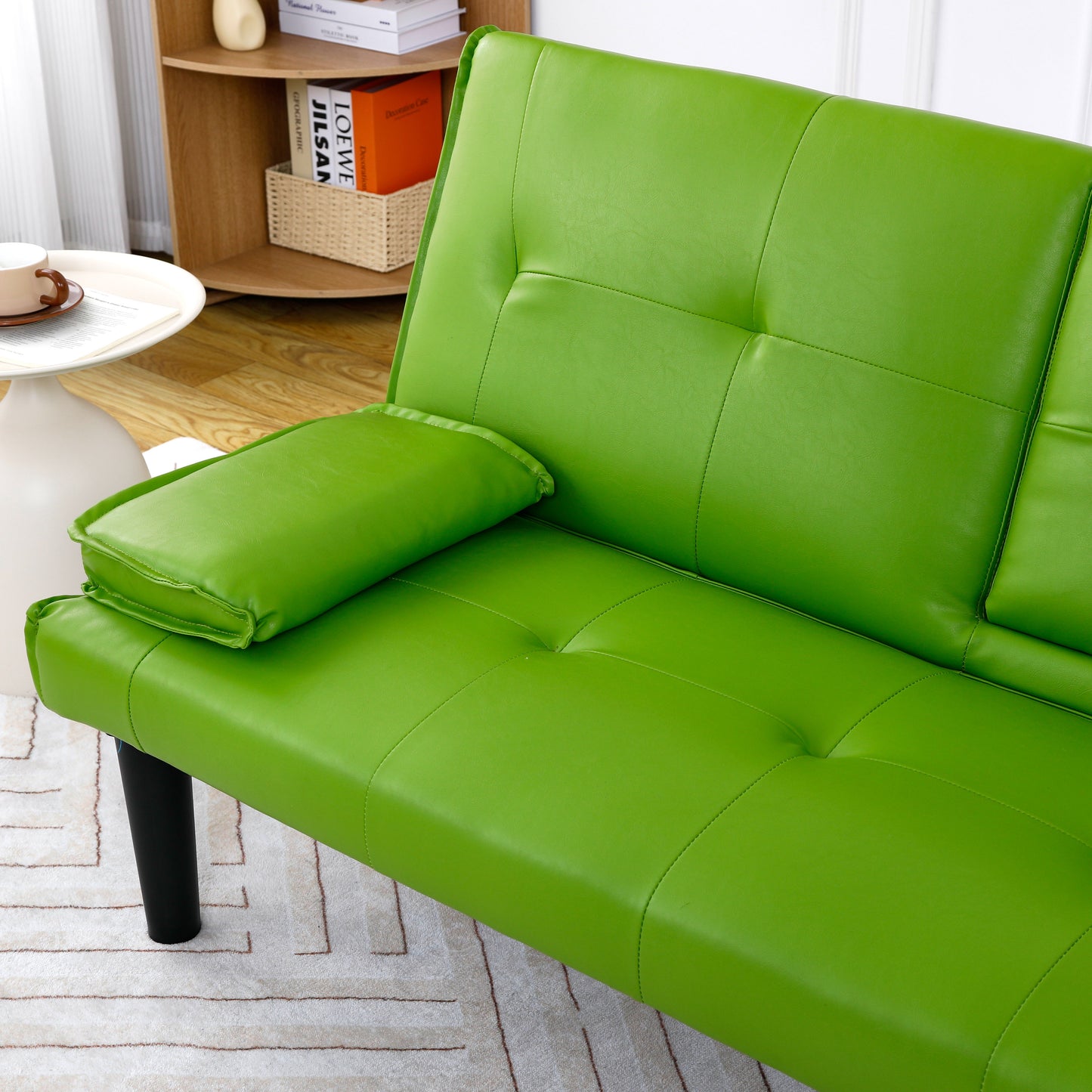 67-Inch Green PVC Multi-Functional Sofa Bed with Cup Holder