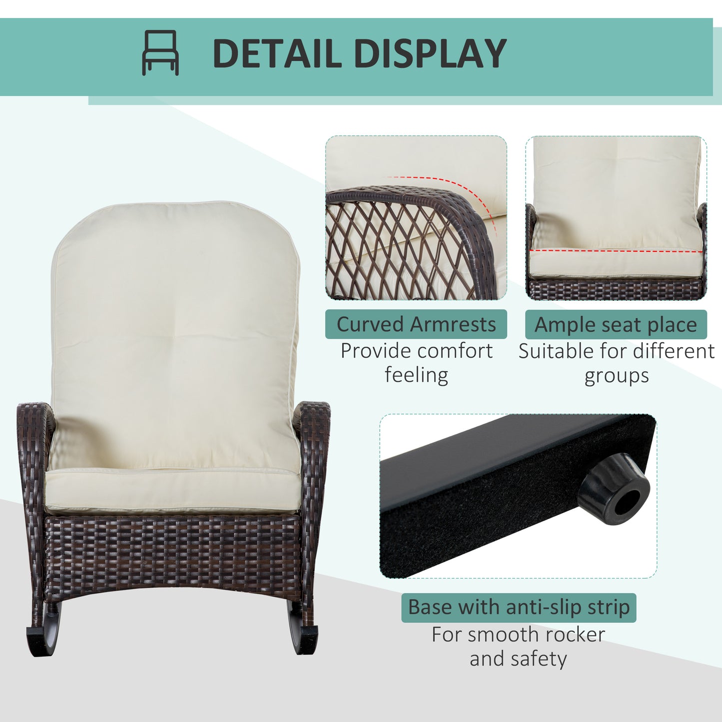 Outdoor Rattan Wicker Recliner Rocker Chair with Cushion
