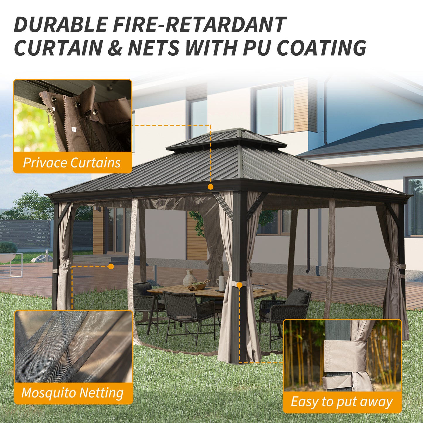 10 X 14 Hardtop Gazebo Permanent Outdoor With Galvanized Steel Double
