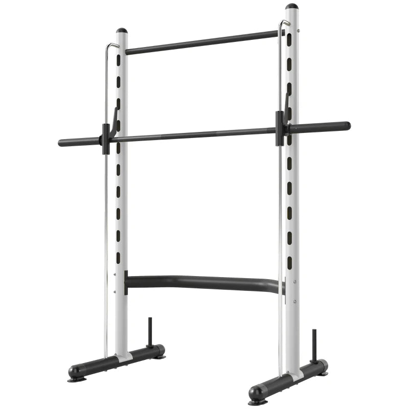 Adjustable Squat Rack with Pull-Up Bar and Barbell Stand - White