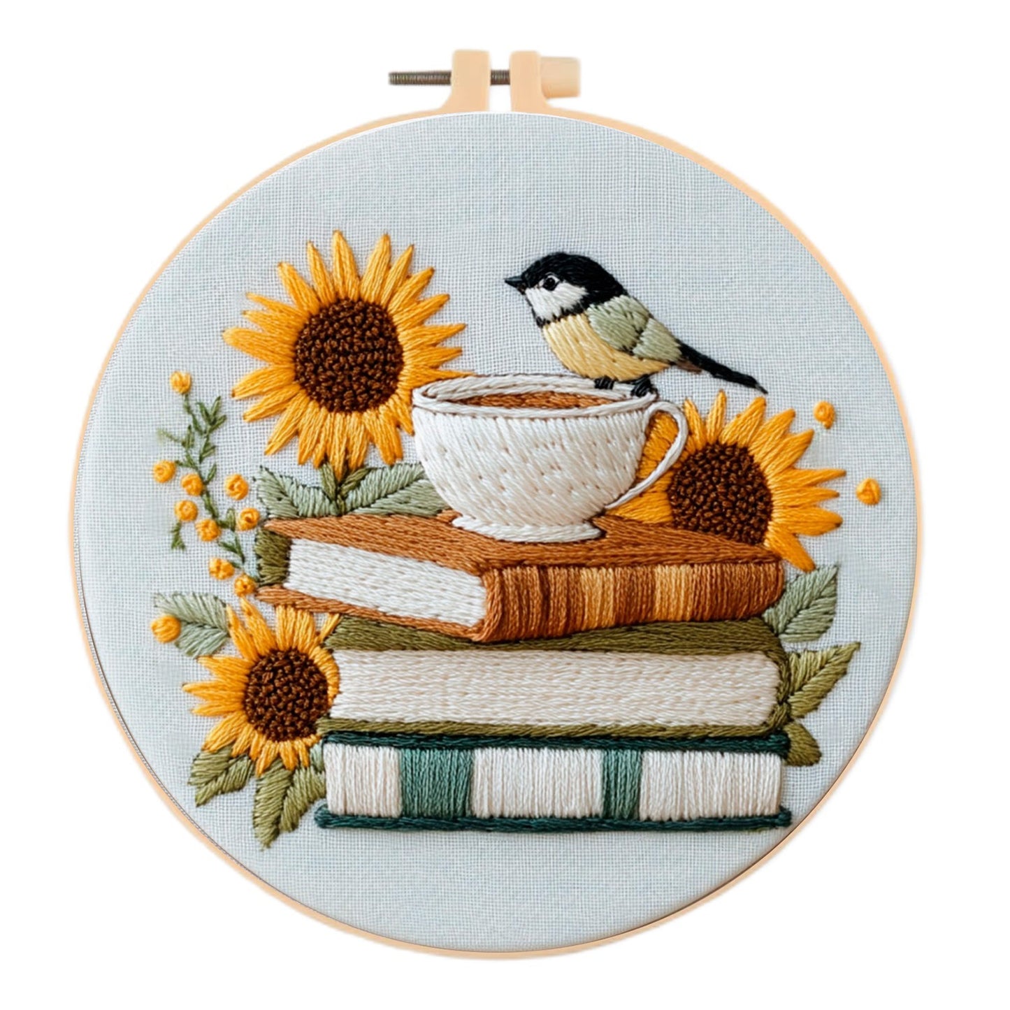 Embroidery Fabric Pack with Bird Sunflower Design for Arts and Crafts