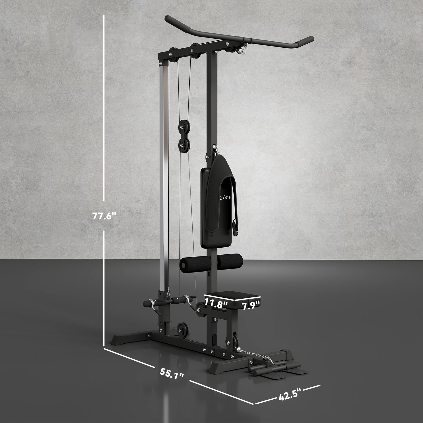Lat Pull Down Machine with Adjustable Seat & Low Pulley - Black