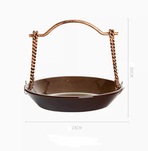 Japanese-Style Ceramic Handle Plate - Round Kitchen Serving Dish