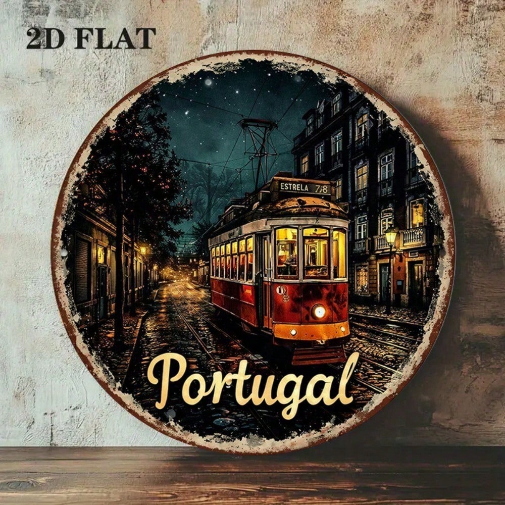 Lisbon Tram Retro Tin Sign - 8x8in Portuguese Wall Decor