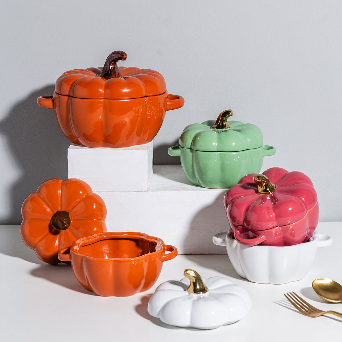 Binaural Ceramic Salad Soup Bowl with Lid - Japanese Style Porcelain Kitchenware