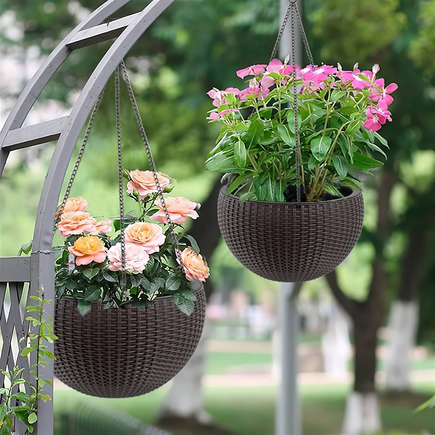 13.4 Inch Self-Watering Hanging Rattan-Inspired Planter Large