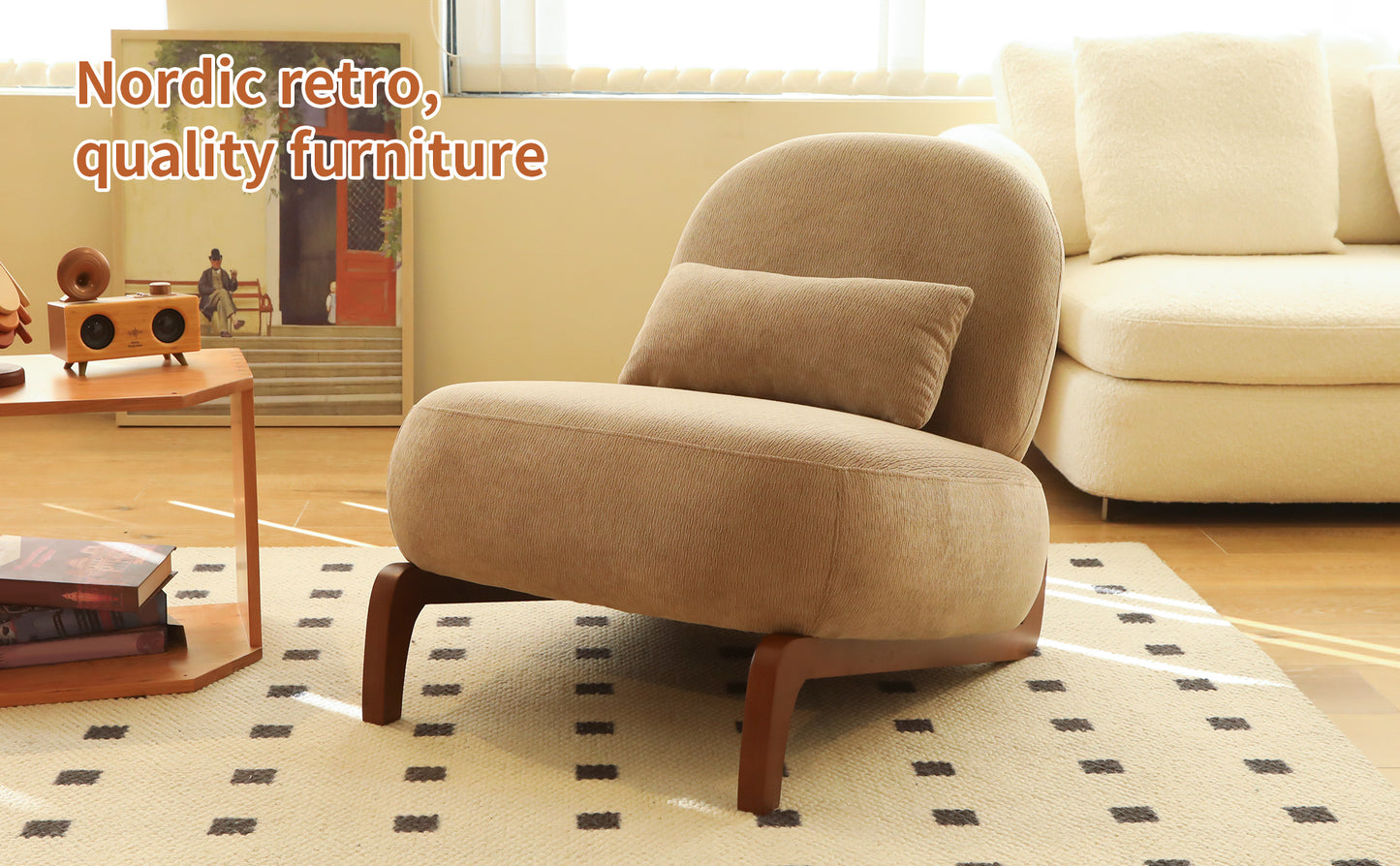 Cozy Accent Chair with Solid Wood Legs - Set of 2, Camel