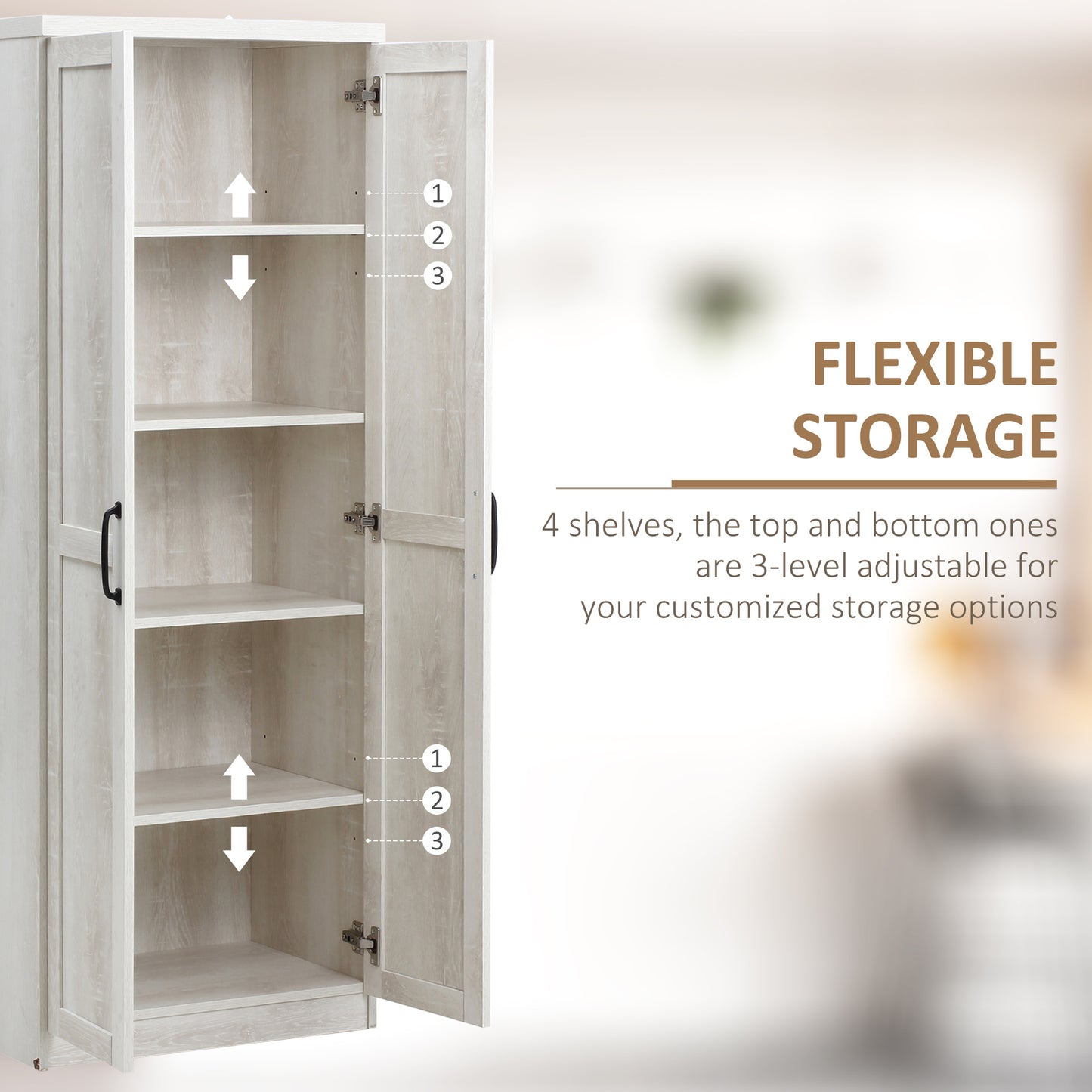 63" Freestanding Kitchen Pantry Cabinet with 5-Tier Shelving - Antique White