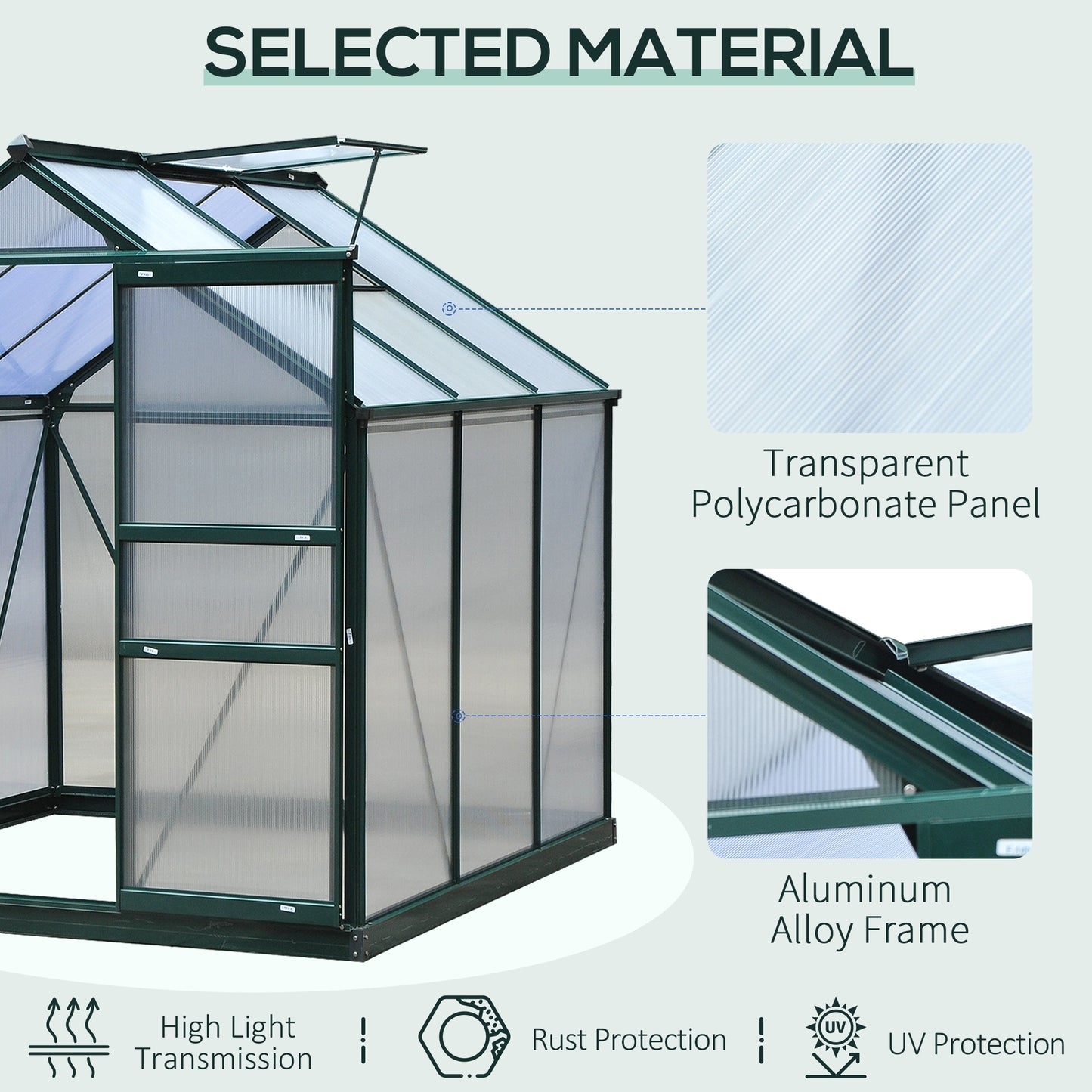 Portable Greenhouse 6x6x7 ft Aluminum Polycarbonate Garden Greenhouse with Rooftop Vent