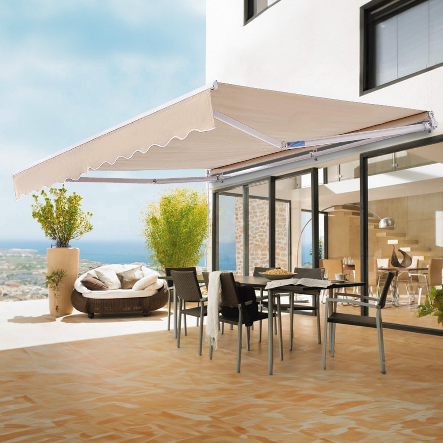Manual Retractable Patio Awning 10x8 Ft Water-Resistant Sun Shade with Crank