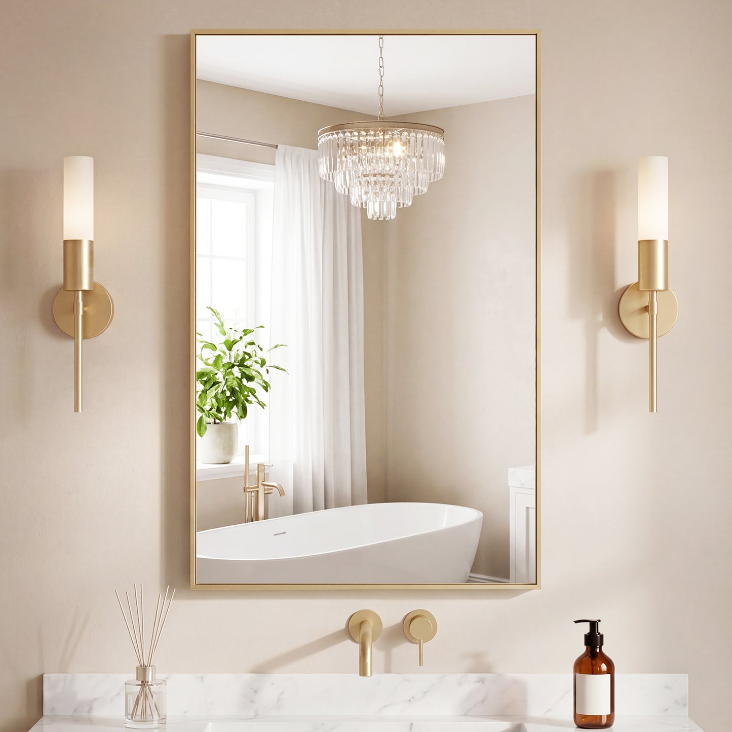 Bathroom Mirror, With Brushed Aluminum Frame, Rectangular Design,