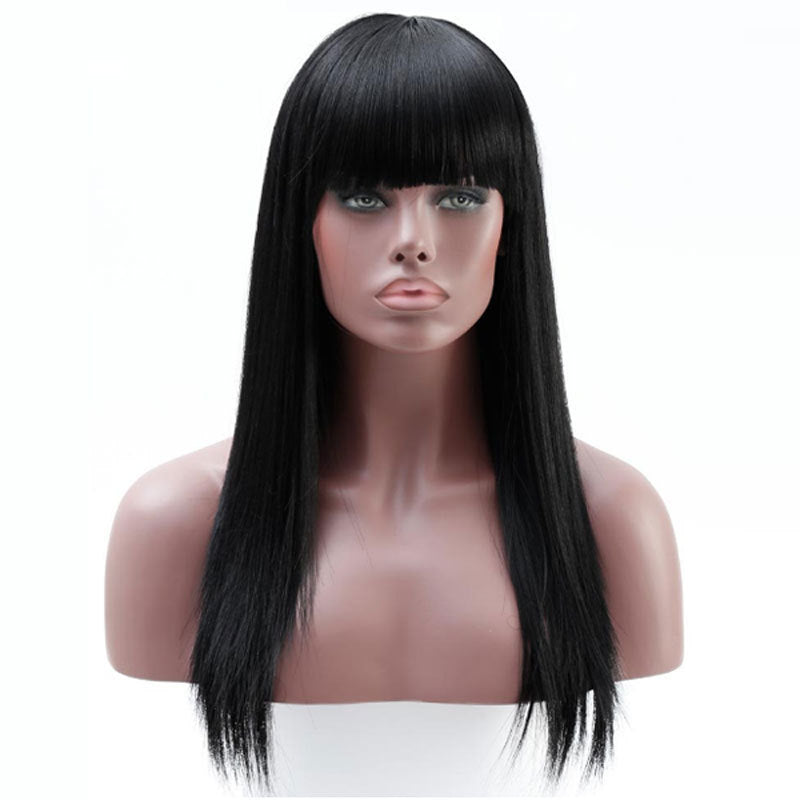 European & American Women's Long Straight Synthetic Wig with Headgear