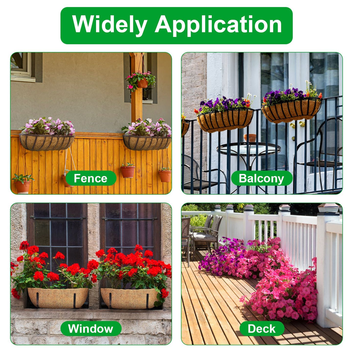 3 Pack Coconut Coir Planter Liners for Window Boxes & Hanging Baskets