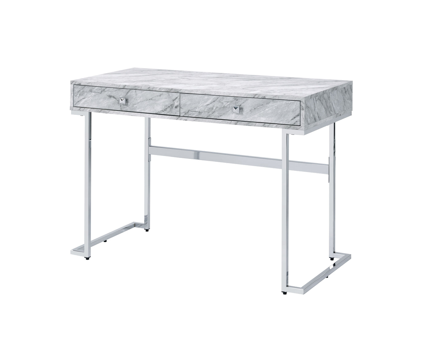 White Faux Marble Top Writing Desk with Chrome Finish