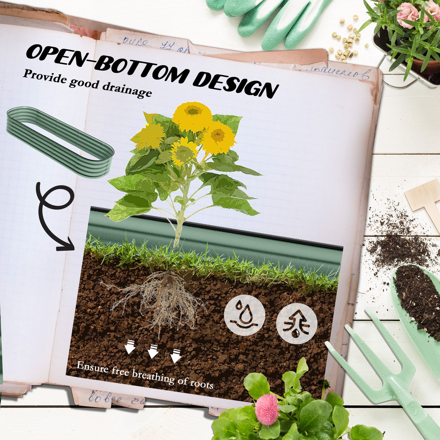 Galvanized Raised Garden Bed Kit - Eco-Friendly Metal Planter Box, Green, 76.75 x 24.5 x 11.75 Inches
